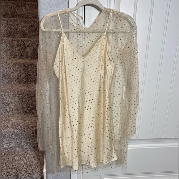 Zara contrasting Sparkly Dress semi sheer rhinestone applique long sleeve - Picture 9 of 9